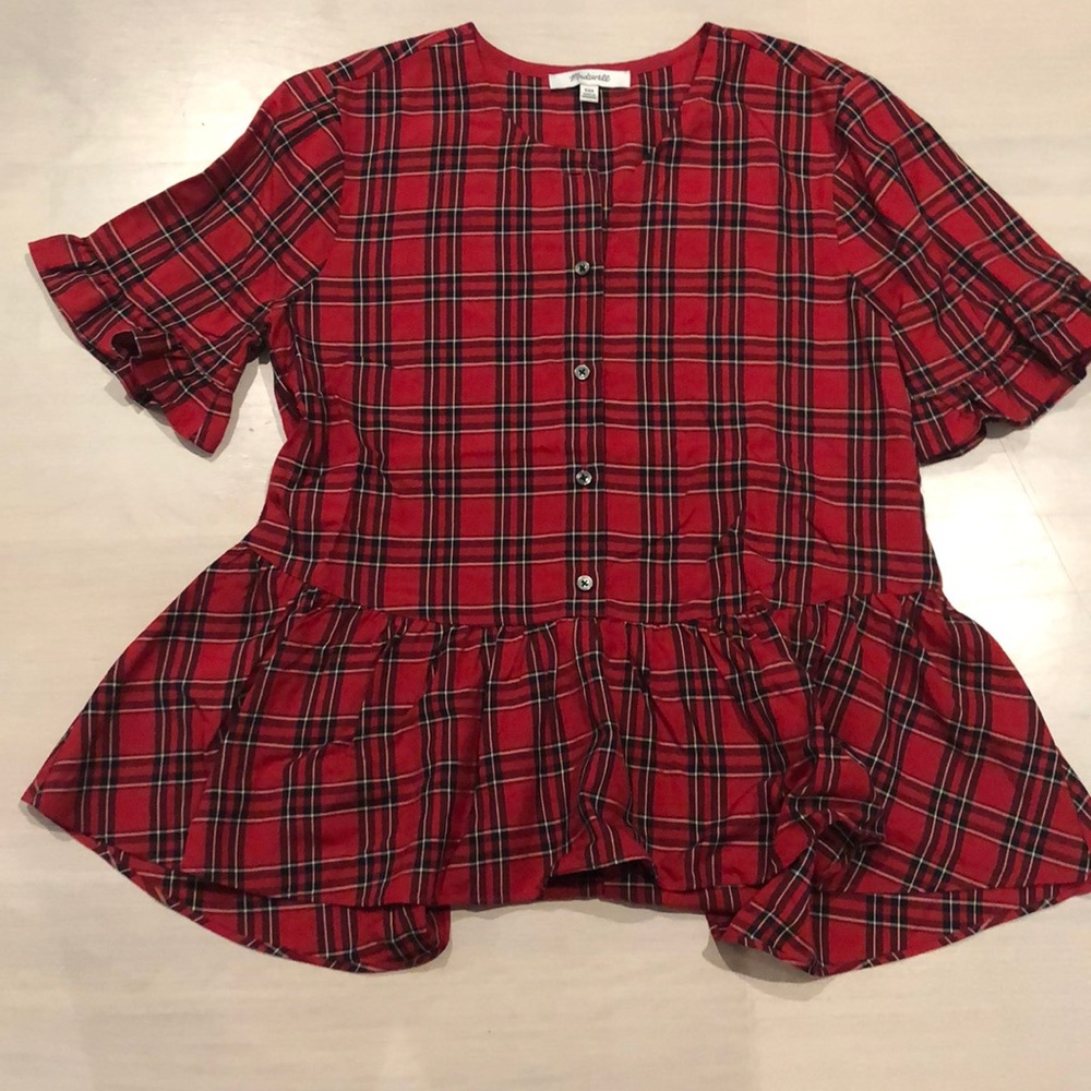 Madewell plaid short sleeve blouse